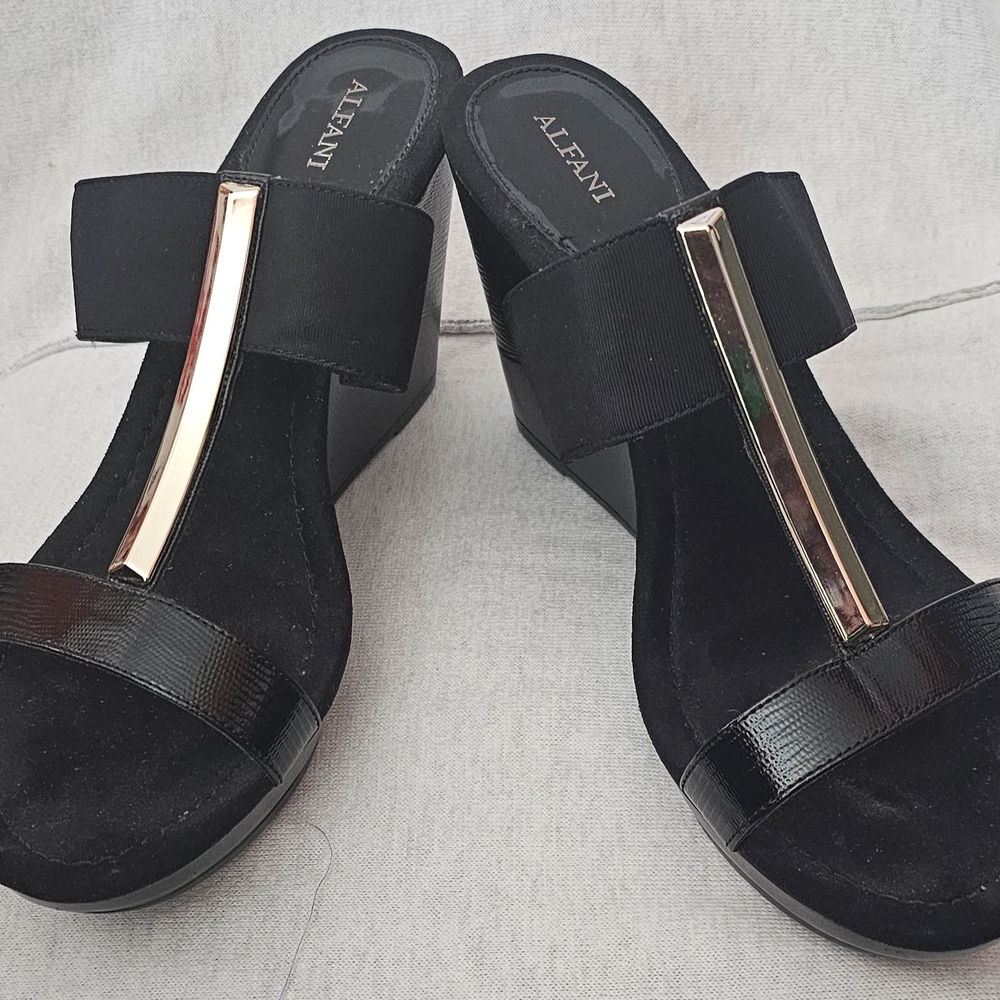 Alfani Black Wedge Slip-On Shoes with Metallic Accent